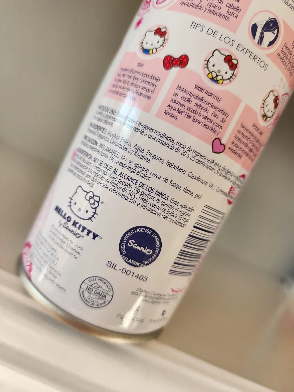 Hello Kitty Aqua Net Hair Spray CERAMIDAS Y KERATINA 316 Ml Special Edition NEW